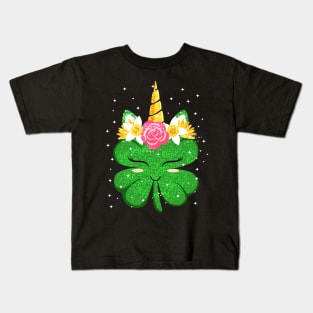 Unicorn Face Clover St Patrick's Day Costume Kids T-Shirt